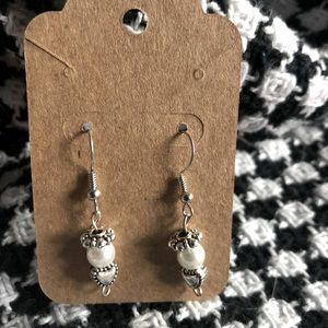 Handmade pearl & silver heart earrings